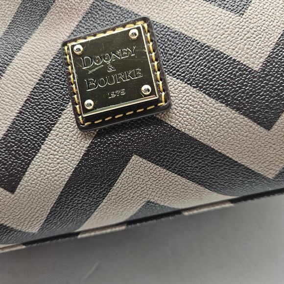 Dooney & Bourke | Chevron Leather Satchel Bag | Brown And Tan Geometric - Picture 3 of 12